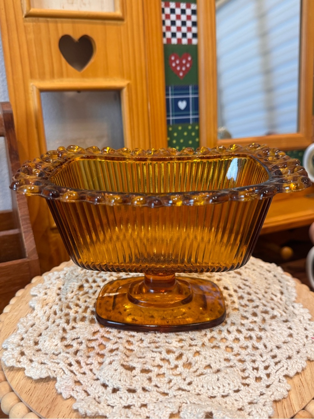 Amber Glass Compote Bowl - Elegant Home Dining Centerpiece